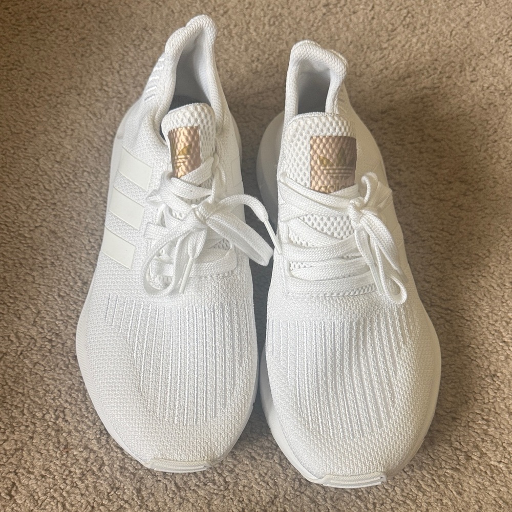 Adidas White Sneakers with Gold Detail